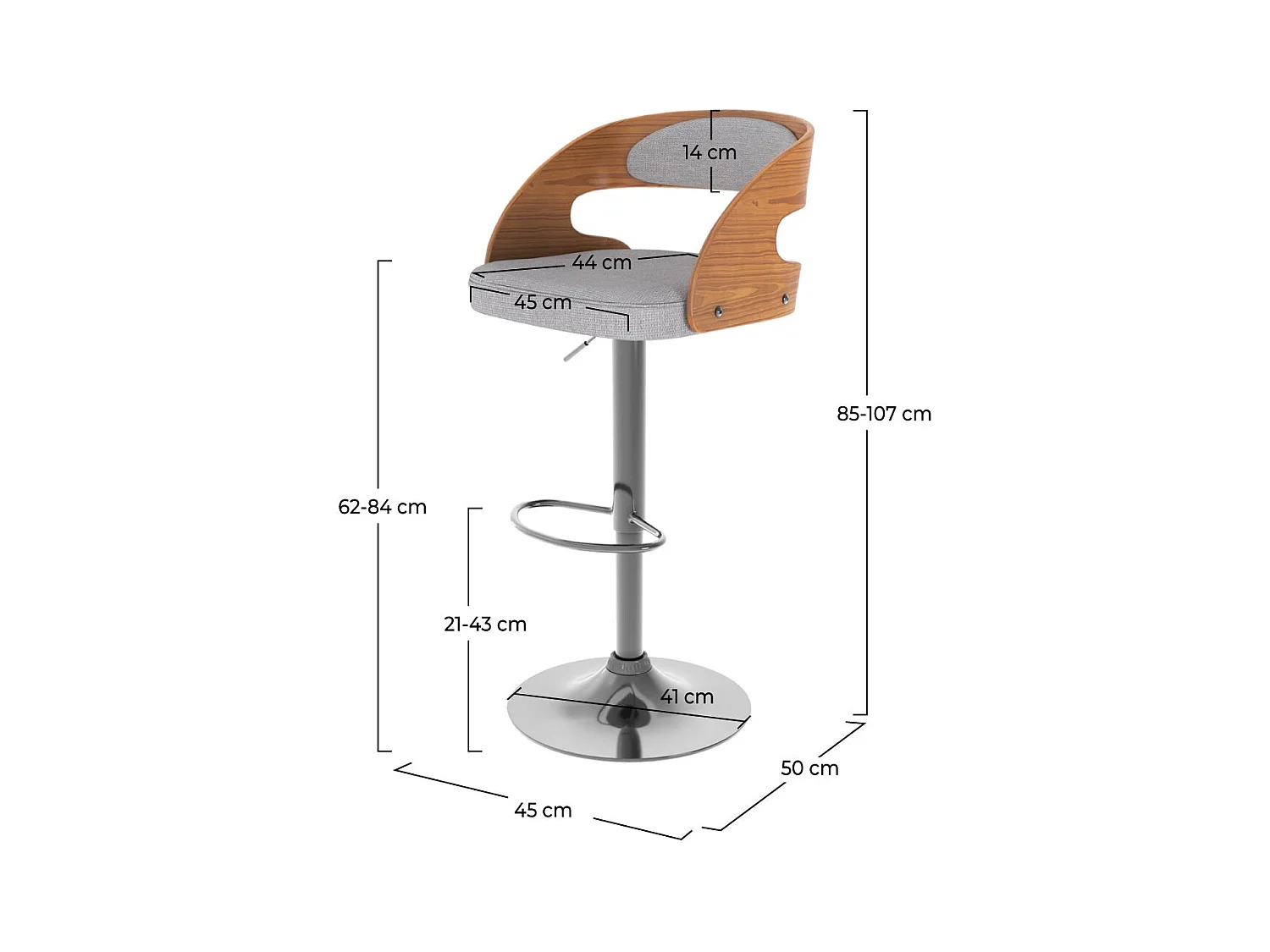 Sedia da bar regolabile  in tessuto grigio chiaro 62/84 cm - Louis