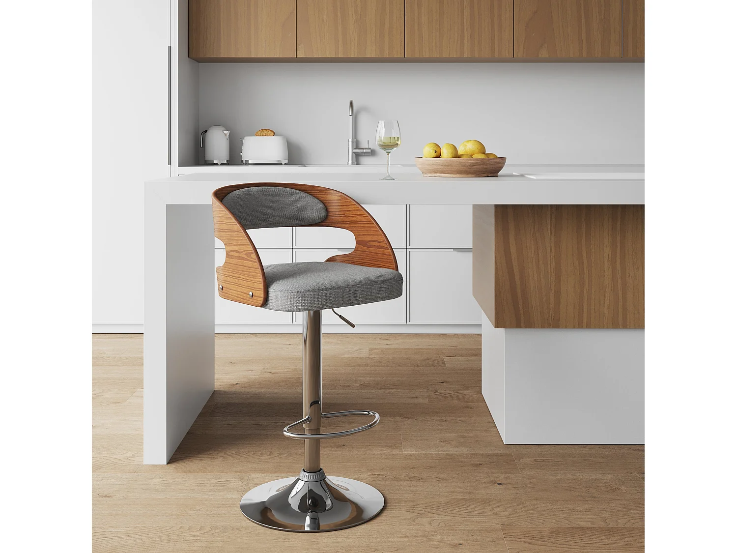 Sgabello regolabile 62/84 cm in tessuto grigio chiaro - Louis