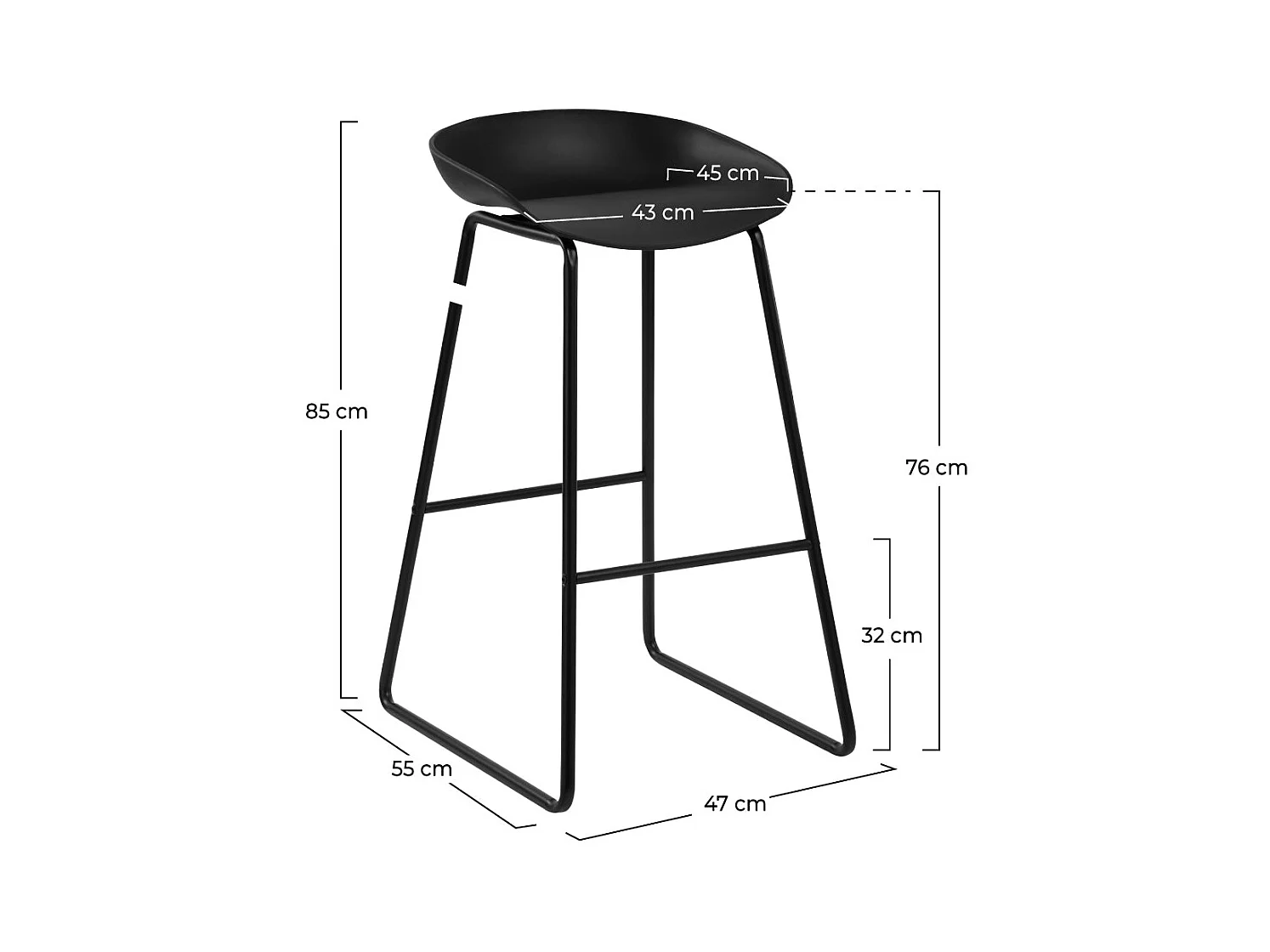 Set di 2 sedie da bar nera H75cm - Yoshi