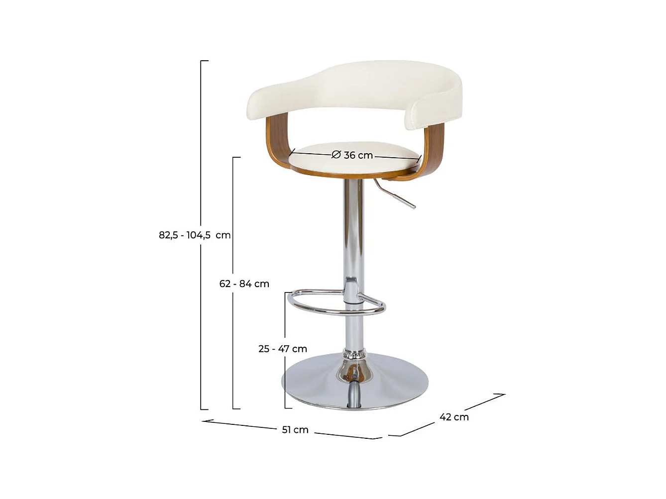 Sedia da bar regolabile 62/84 cm in pelle artificiale bianca - Harold