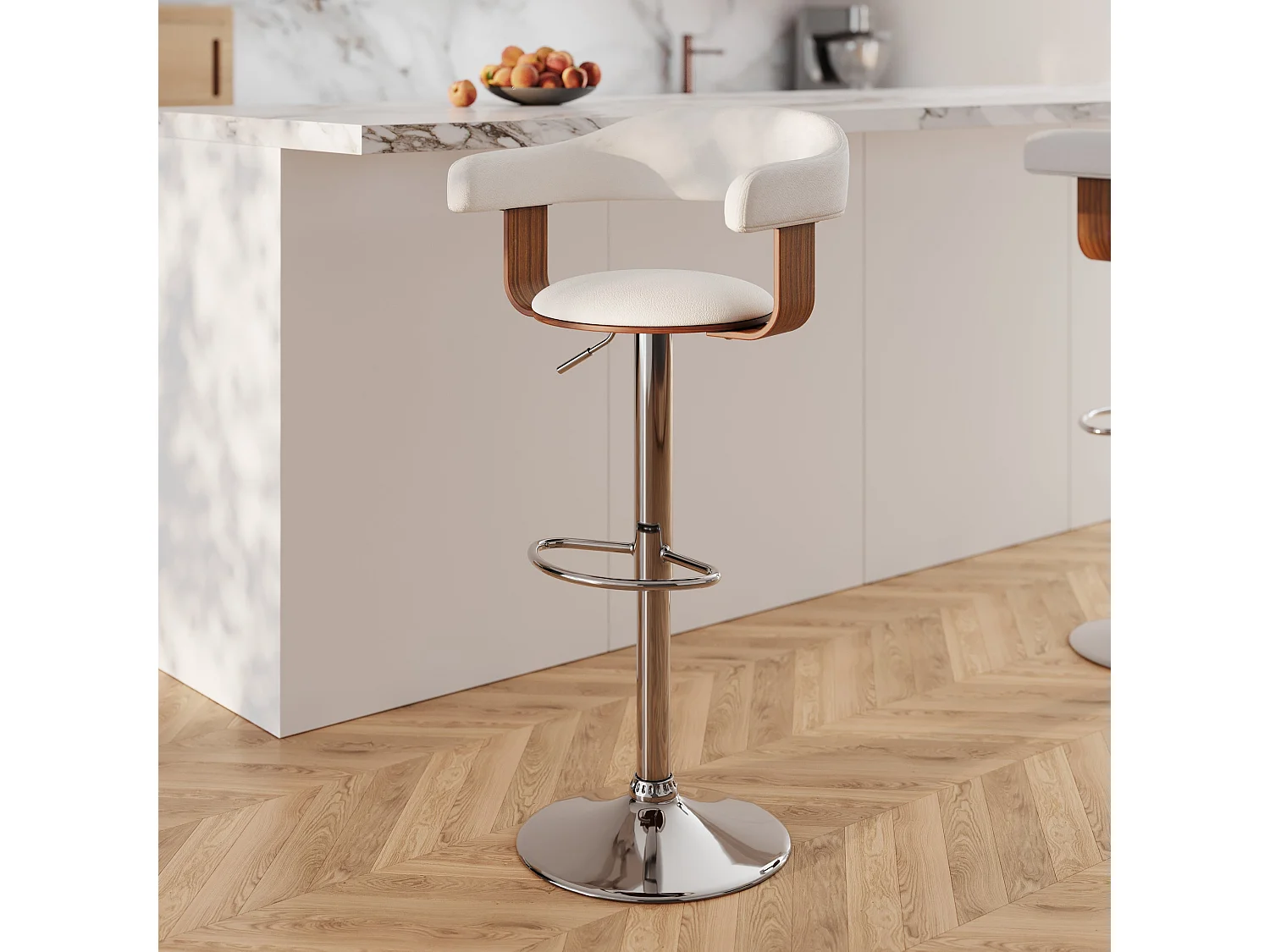 Chaise de bar réglable et pivotante 62/84 cm en cuir synthétique blanc - Harold