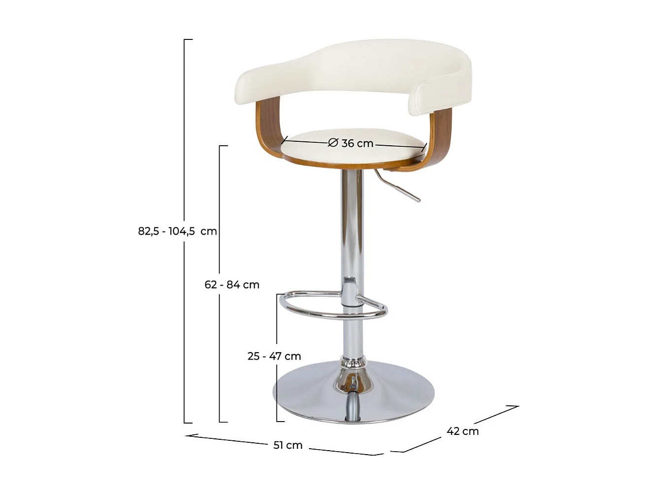 Chaise de bar réglable et pivotante 62/84 cm en cuir synthétique blanc - Harold