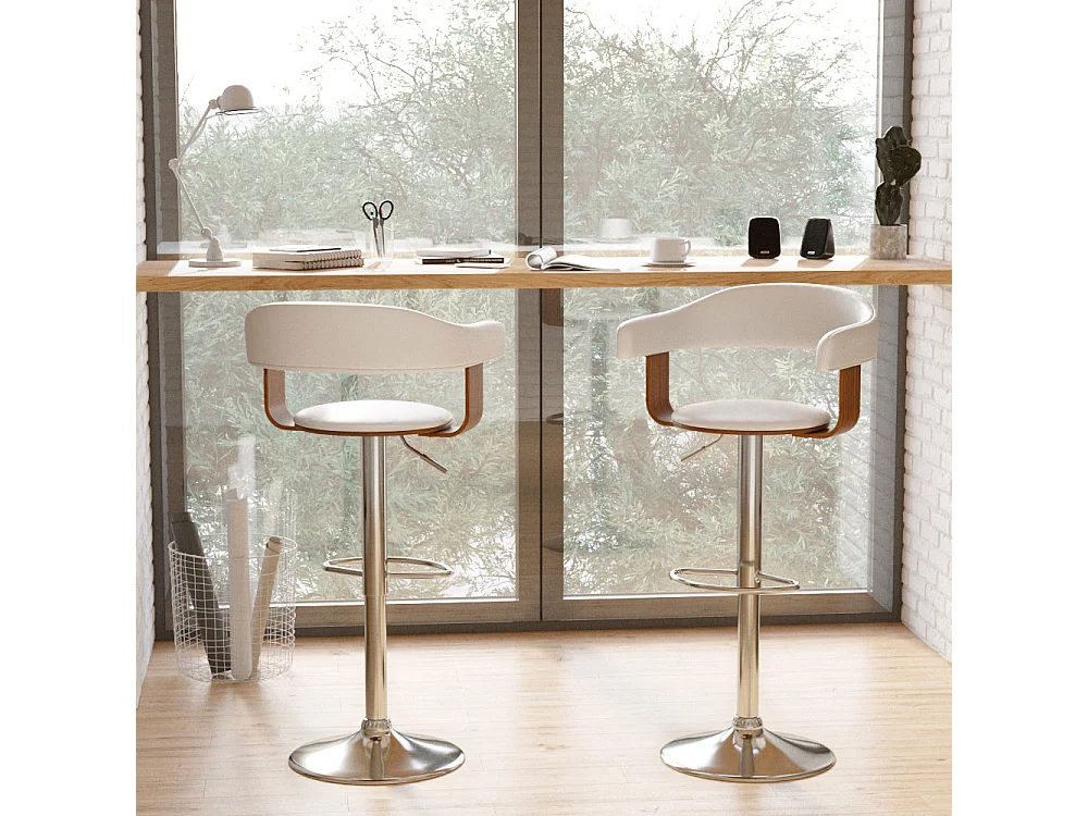 Silla de bar ajustable 62/84 cm en cuero artificial blanco - Harold