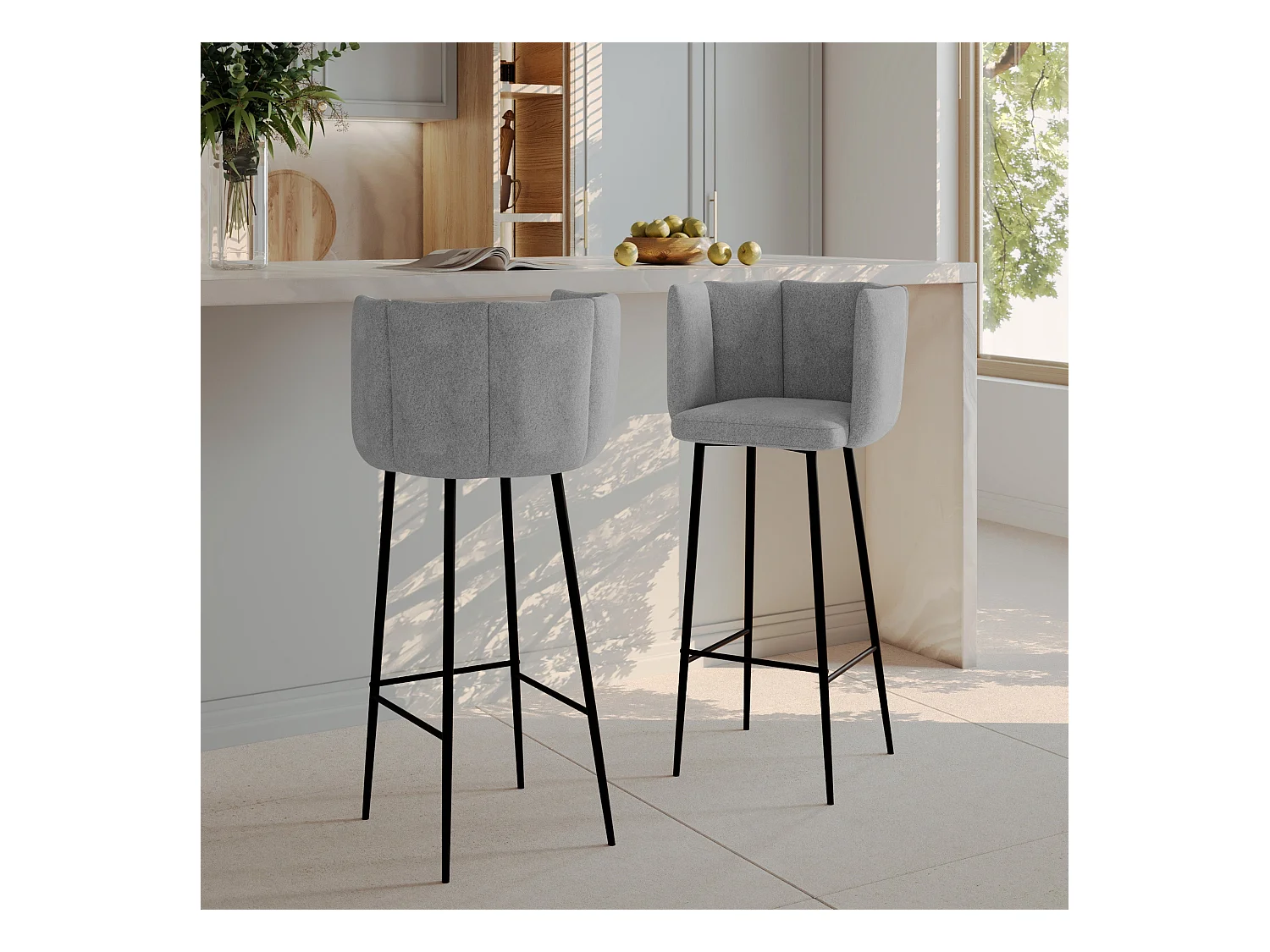 Set di 2 sedie da bar in tessuto grigio chiaro 75 cm - Rosy