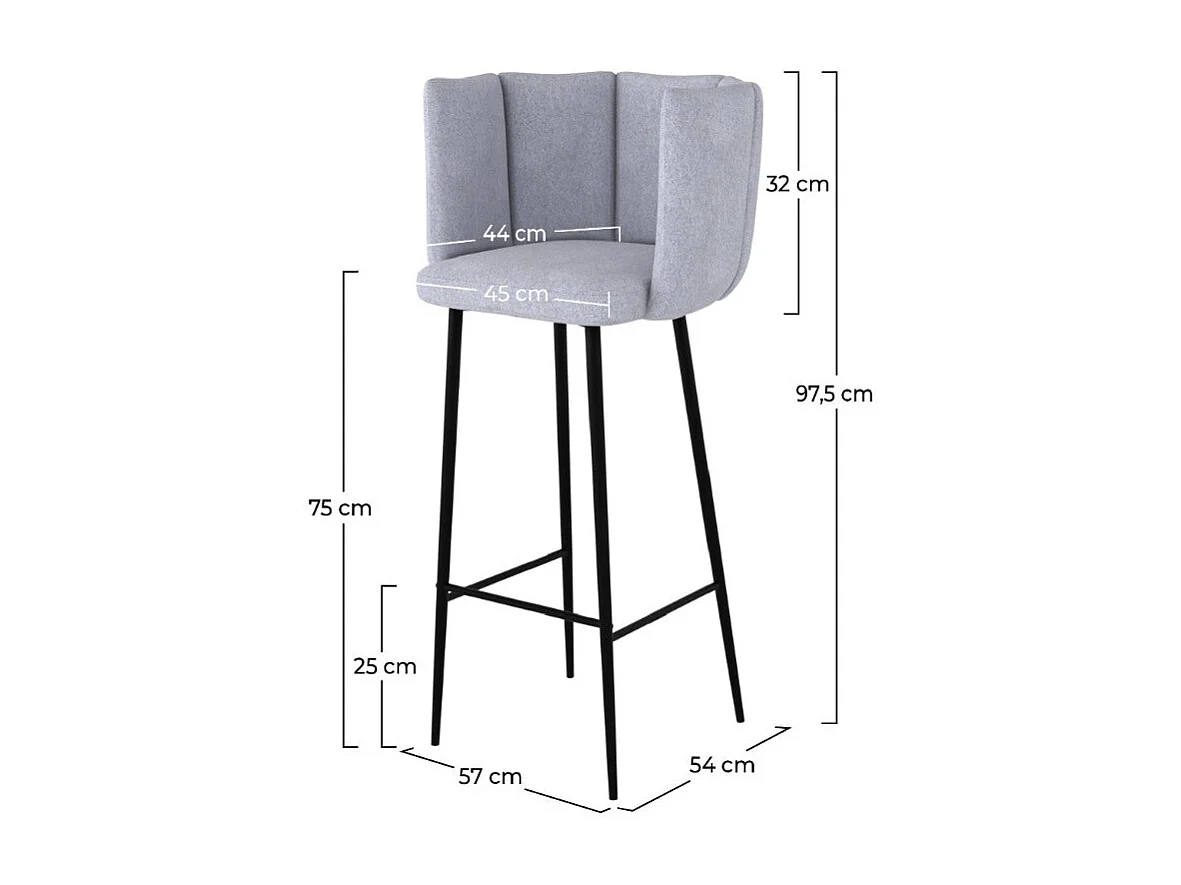 Lot de 2 chaises de bar en tissu gris clair 75 cm - Rosy