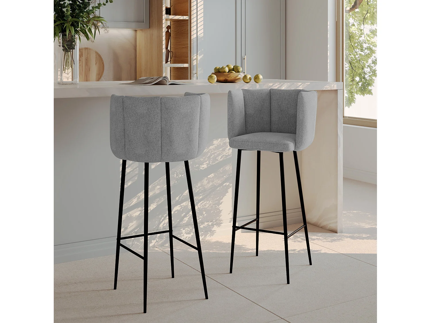 Lot de 2 chaises de bar en tissu gris clair 75 cm - Rosy