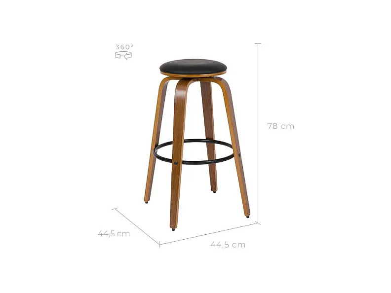 Set de 2 taburetes de bar 78 cm en cuero sintético negro - Arthus