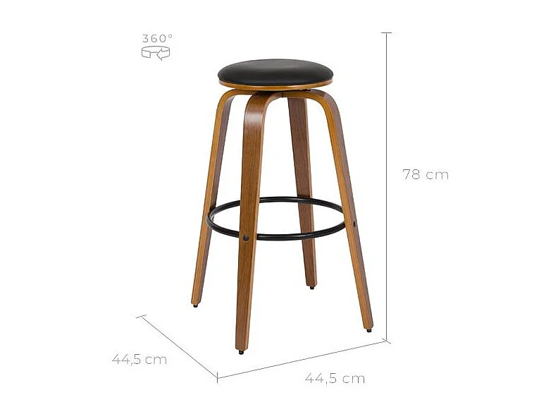 Set de 2 taburetes de bar 78 cm en cuero sintético negro - Arthus