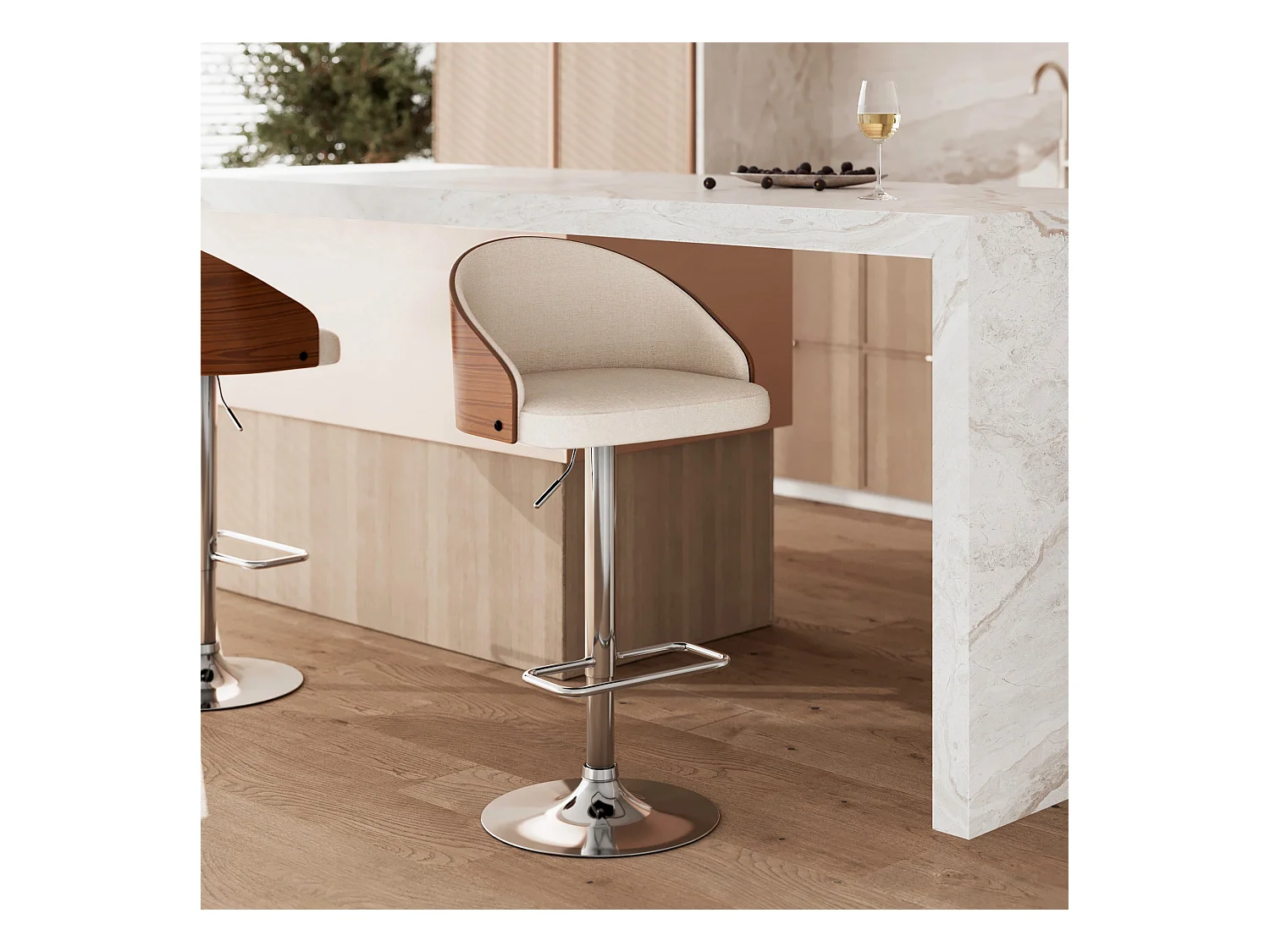 Silla de bar ajustable 63/84 cm en tejido beige - Carmelo