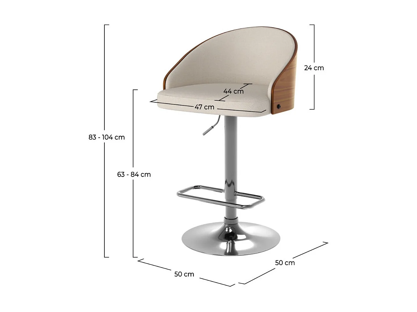 Silla de bar ajustable 63/84 cm en tejido beige - Carmelo