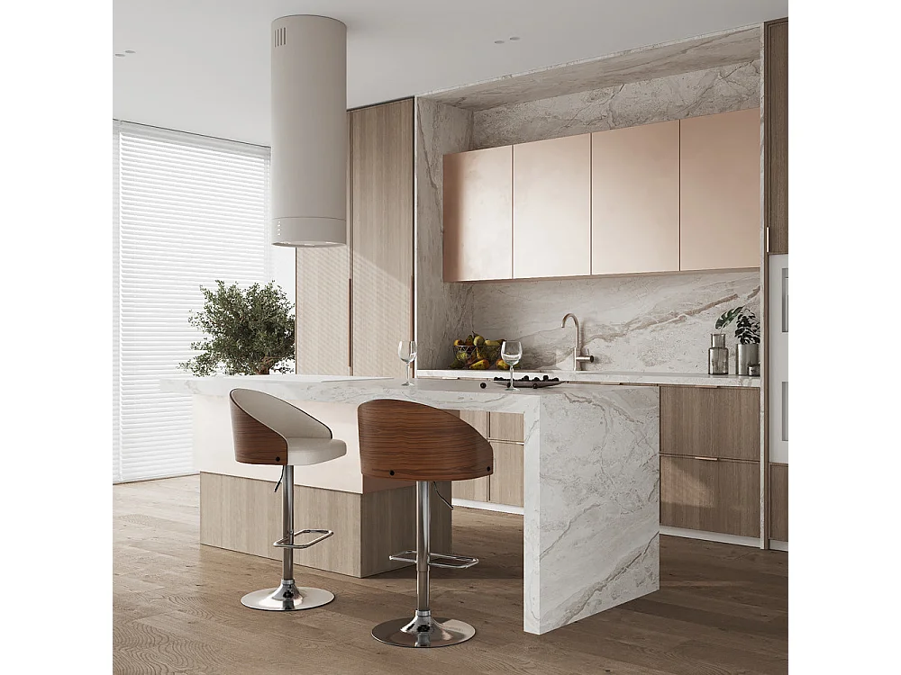 Sgabello regolabile 63/84 cm in tessuto beige - Carmelo