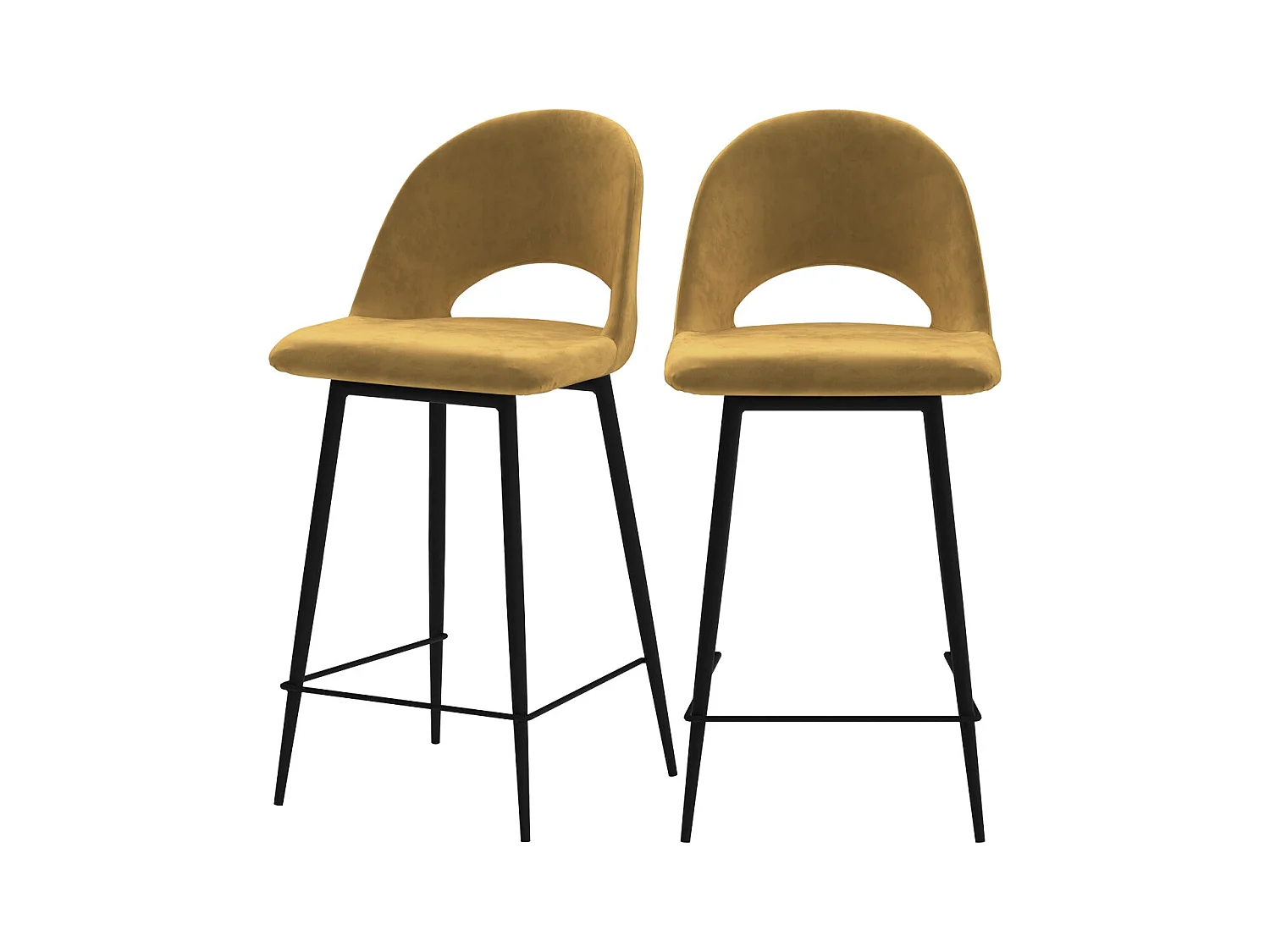 Set de 2 taburetes para isla de cocina en terciopelo amarillo 65 cm - Pénélope