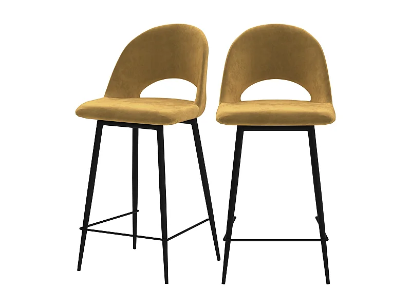 Lot de 2 chaises pour îlot central 65 cm en velours jaune - Pénélope