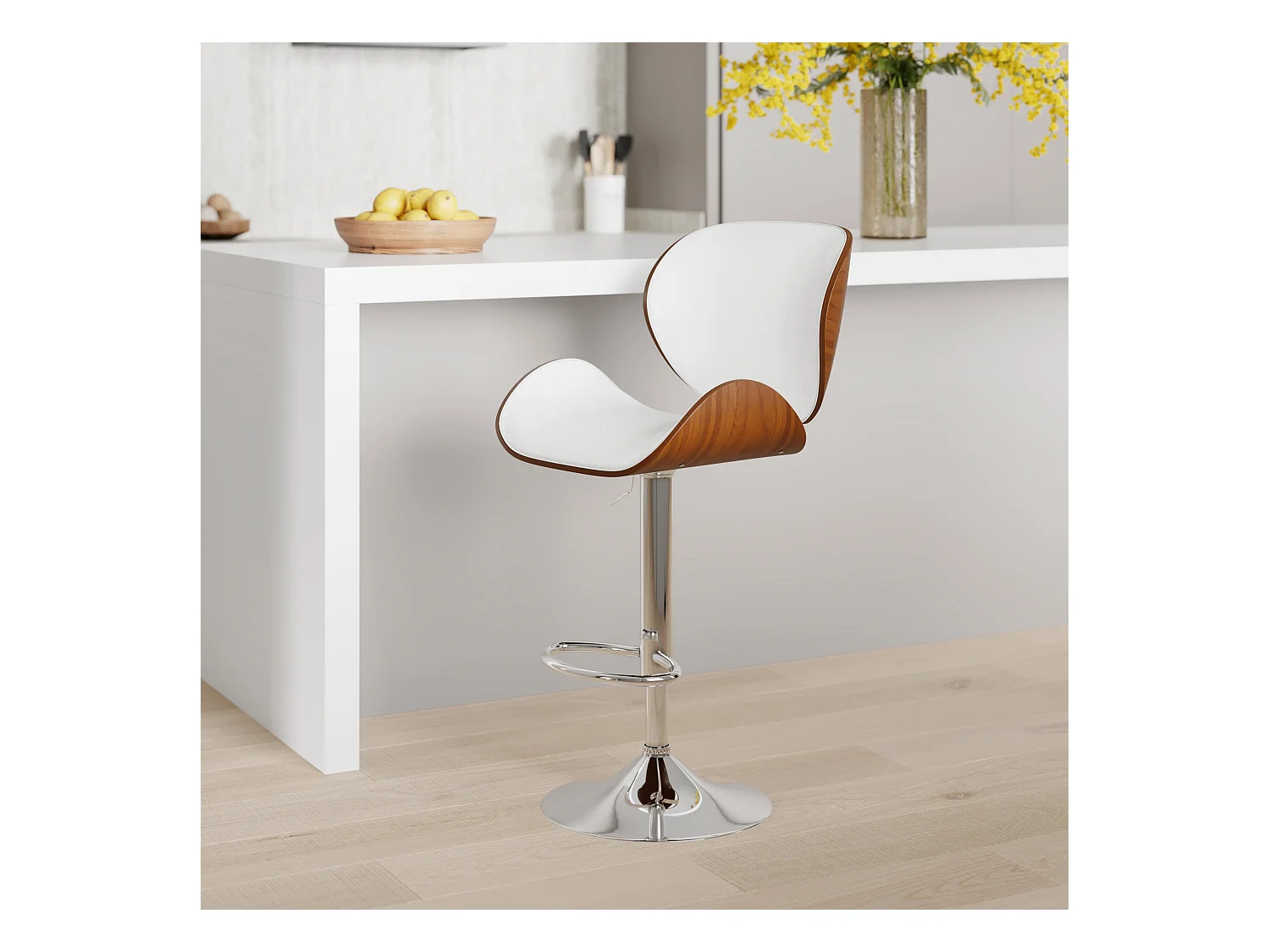 Sedia da bar regolabile 63/84 cm in pelle artificiale bianca - Baudoin