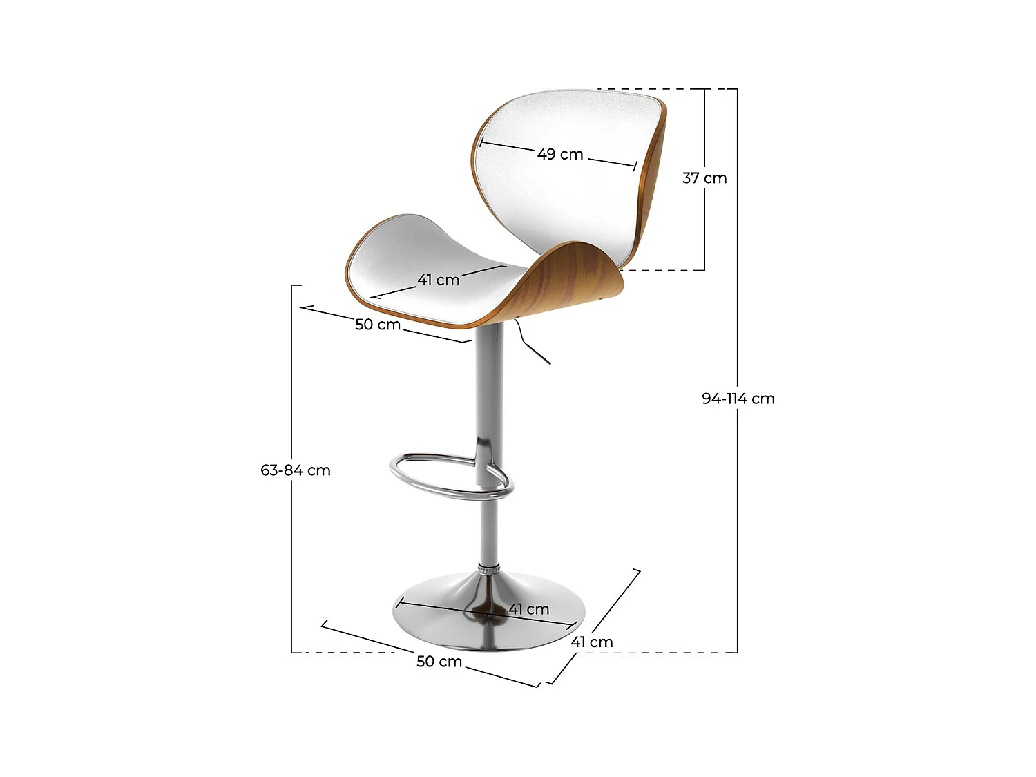 Sedia da bar regolabile 63/84 cm in pelle artificiale bianca - Baudoin