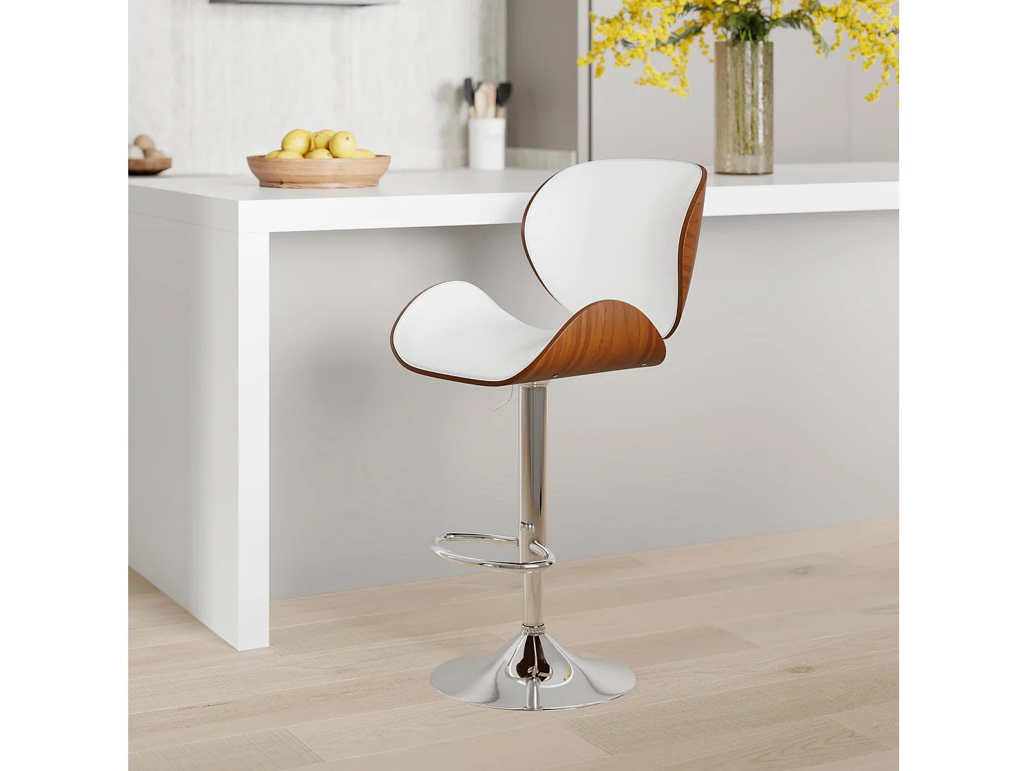 Chaise de bar réglable 63/84 cm en cuir synthétique blanc - Baudoin