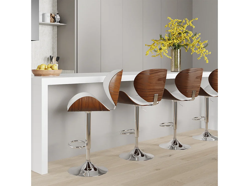 Chaise de bar réglable 63/84 cm en cuir synthétique blanc - Baudoin