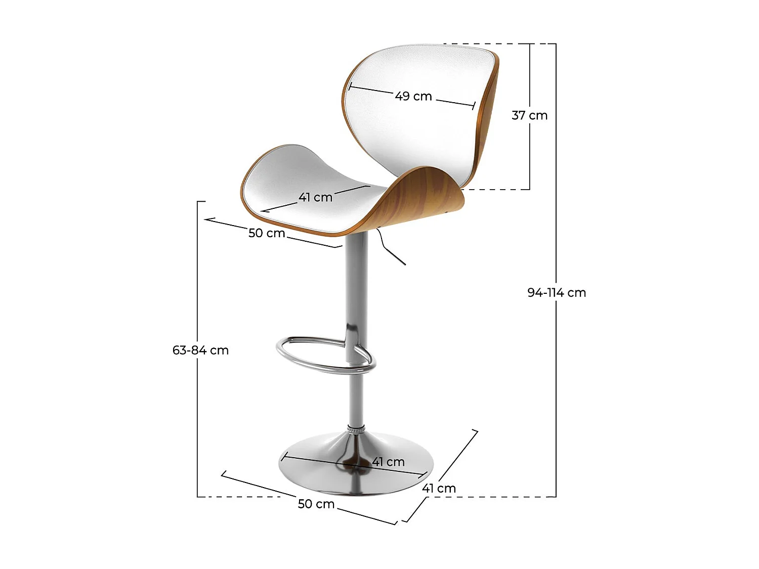 Silla de bar ajustable 63/84 cm en piel artificial blanca - Baudoin
