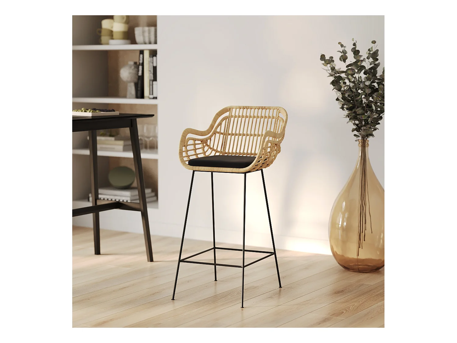 Silla de bar de ratán natural con patas de metal 71 cm - Chiloe