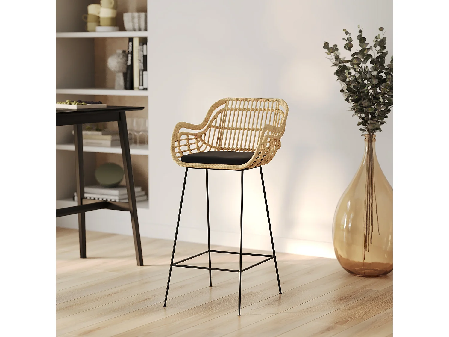 Silla de bar de ratán natural con patas de metal 71 cm - Chiloe