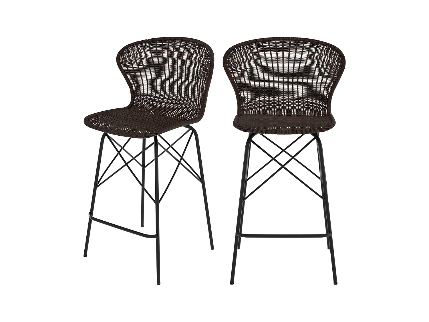 Lot de 2 chaises pour îlot central 63 cm en résine tressée marron - Palma