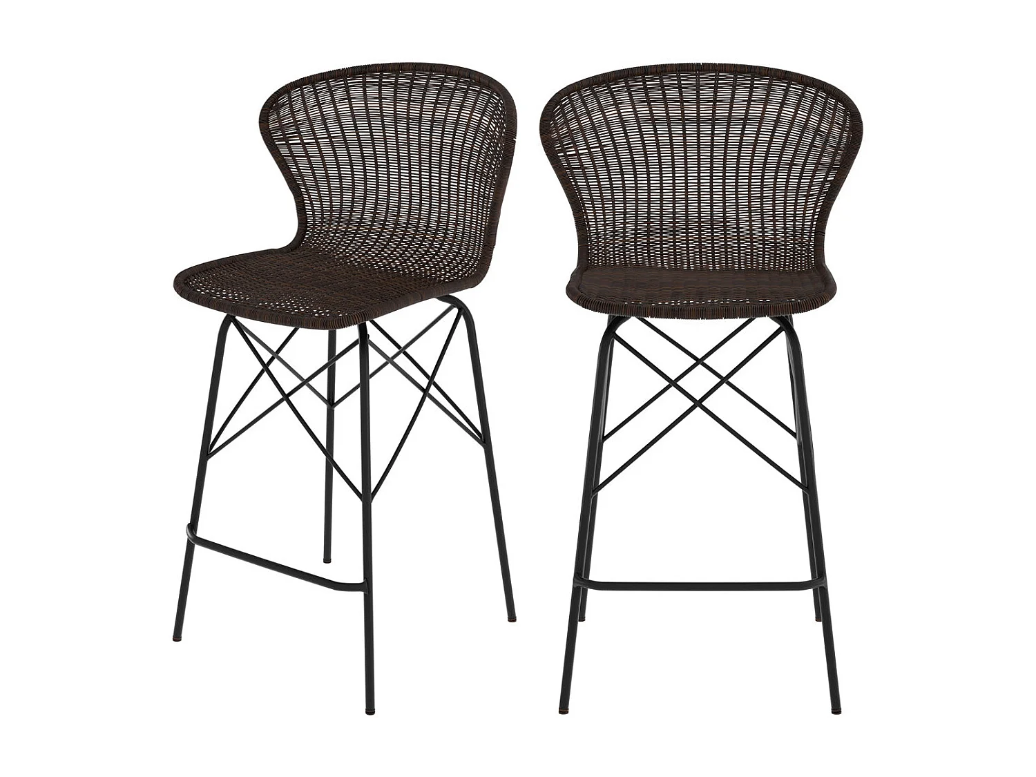 Lot de 2 chaises pour îlot central 63 cm en résine tressée marron - Palma