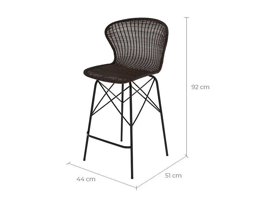 Lot de 2 chaises pour îlot central 63 cm en résine tressée marron - Palma