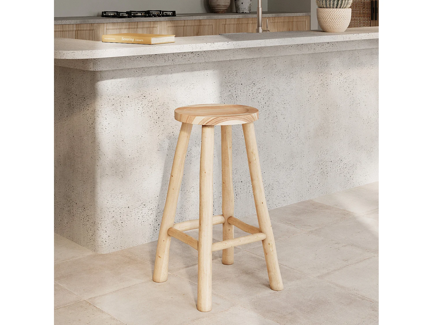 Tabouret pour îlot central 67 cm en teck - Ika