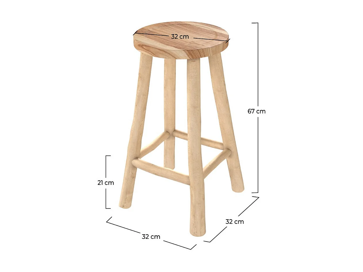 Tabouret pour îlot central 67 cm en teck - Ika