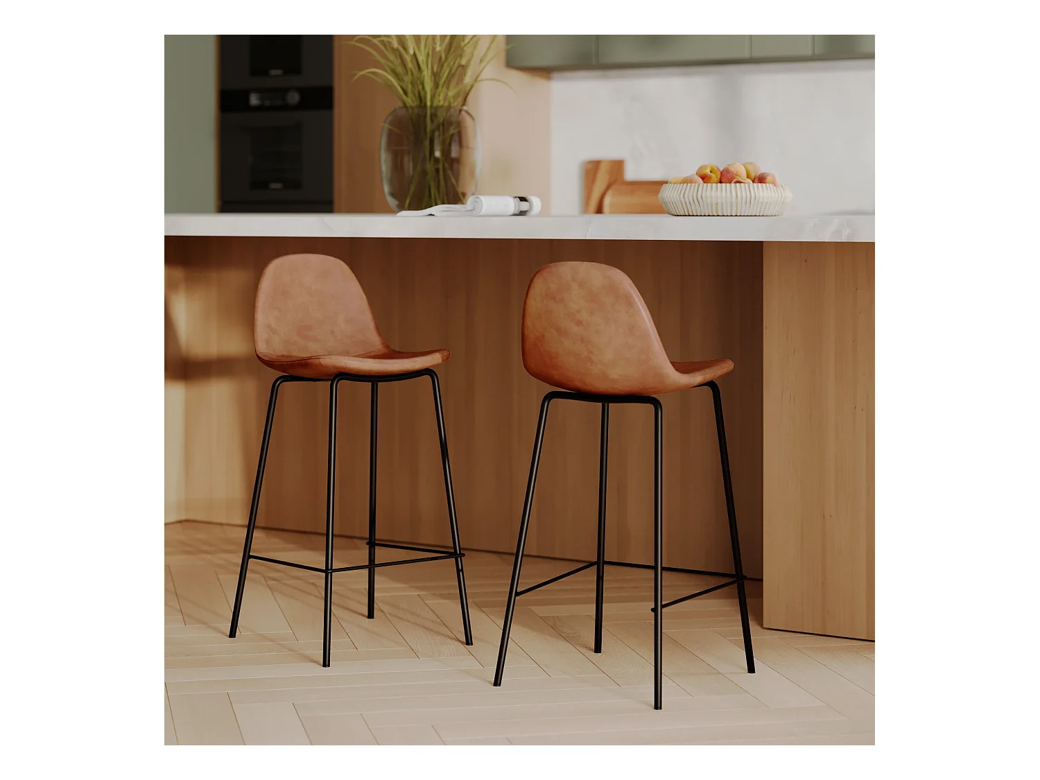 Set de 2 taburetes para isla de cocina en sintético camello 65 cm - Henrik