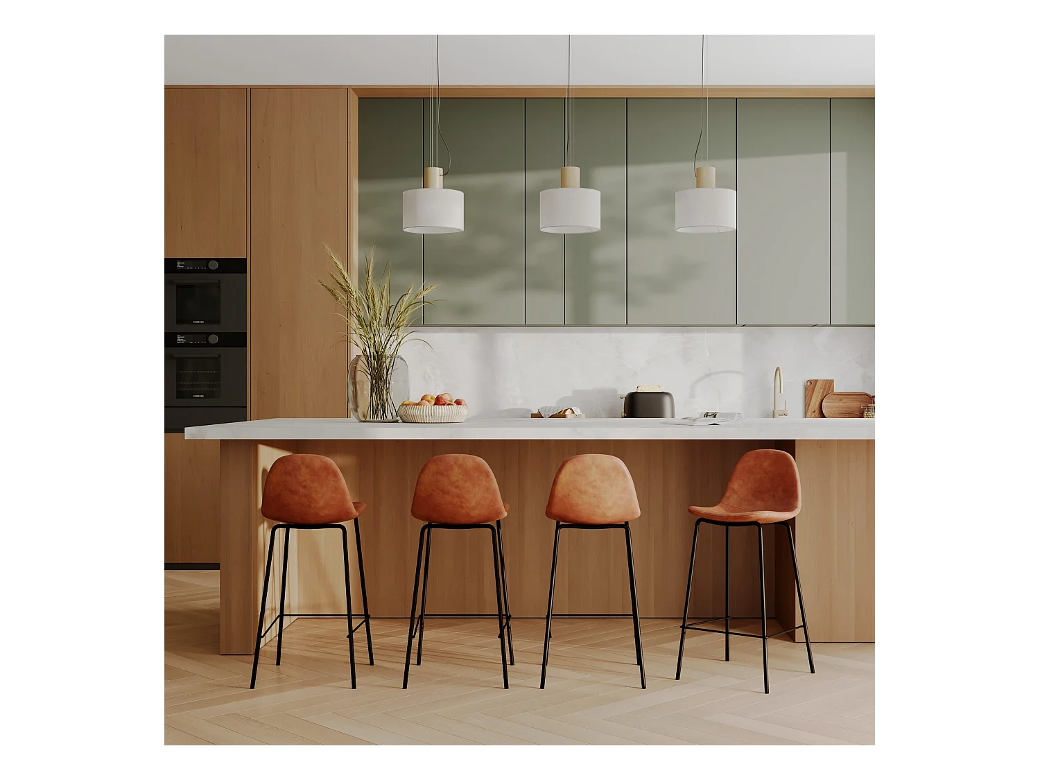 Set de 2 taburetes para isla de cocina en sintético camello 65 cm - Henrik