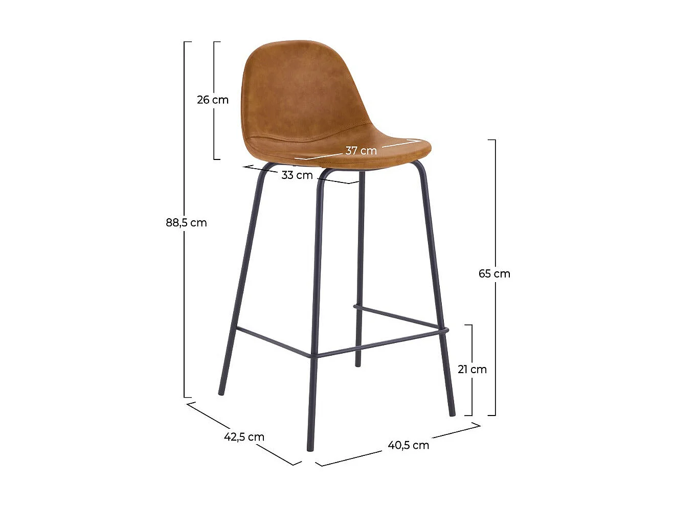 Lot de 2 chaises pour îlot central 65 cm en cuir synthétique camel - Henrik