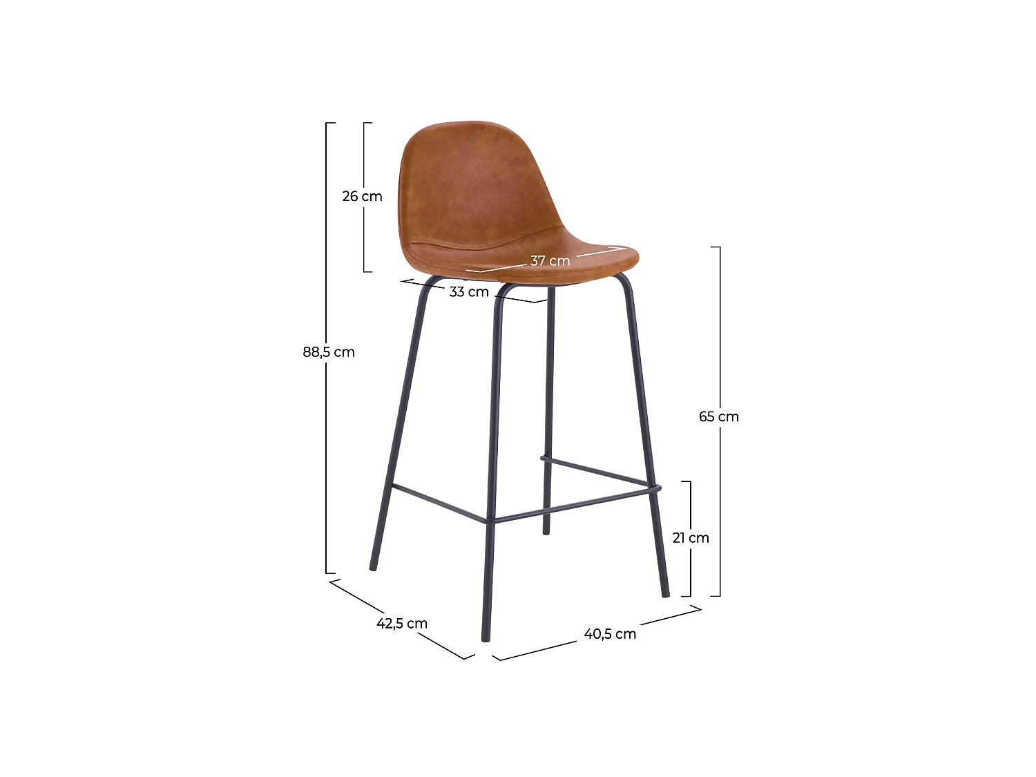 Lot de 2 chaises pour îlot central 65 cm en cuir synthétique camel - Henrik