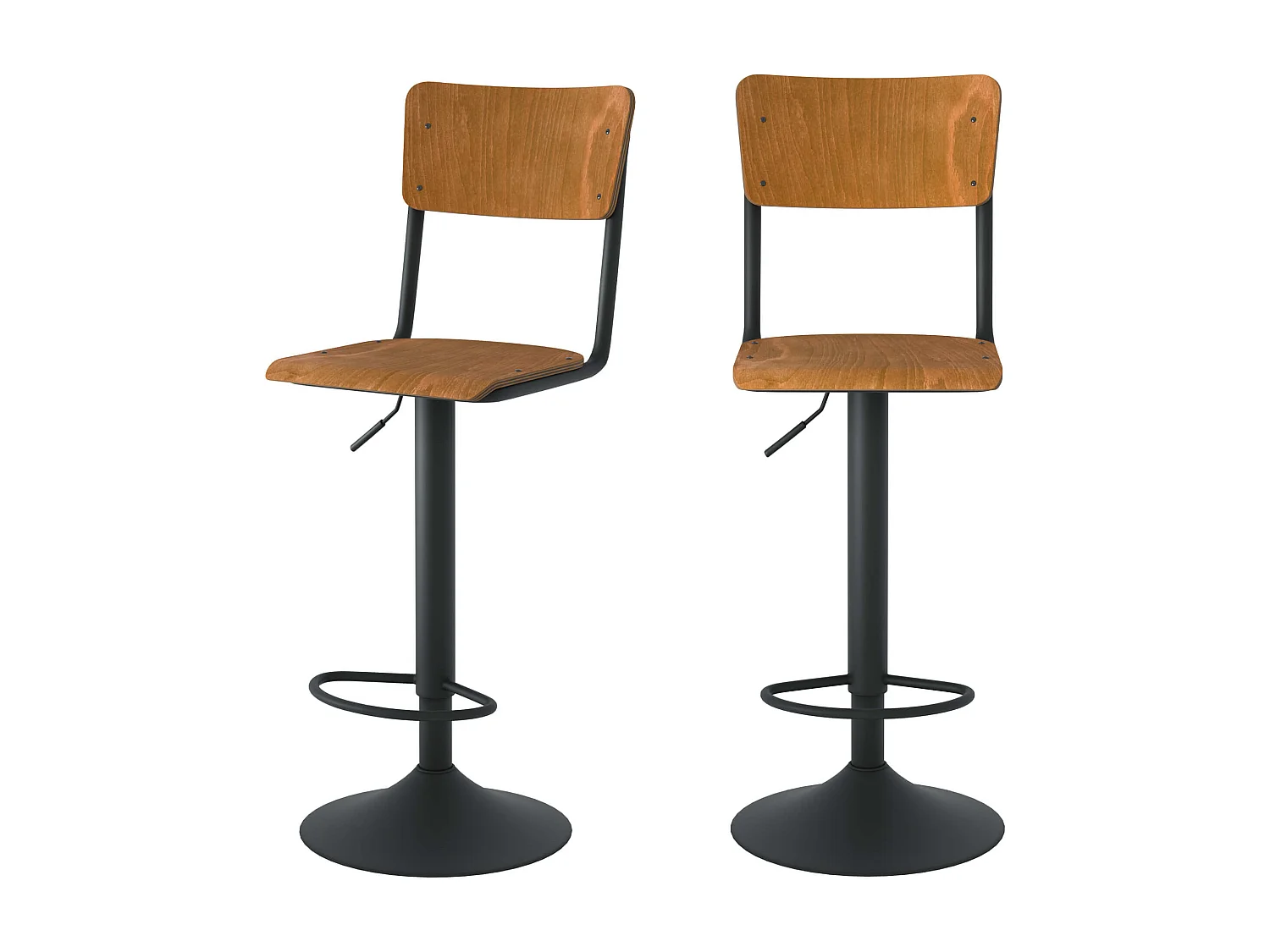 Lot de 2 chaises de bar réglables 60/80 cm en bois foncé - Clem