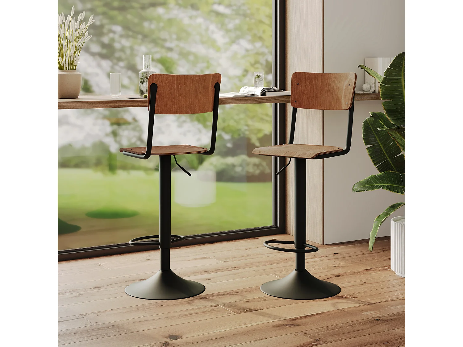 Set di 2 sgabelli regolabili 60/80 cm in legno scuro - Clem