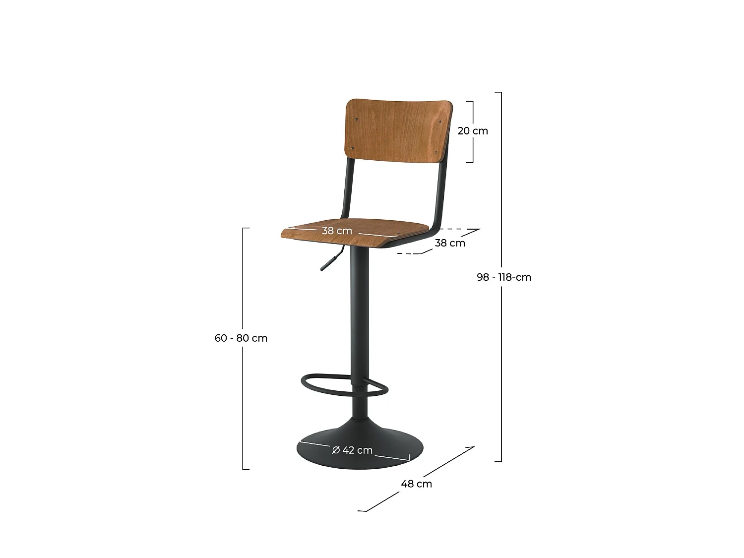 Set di 2 sgabelli regolabili 60/80 cm in legno scuro - Clem