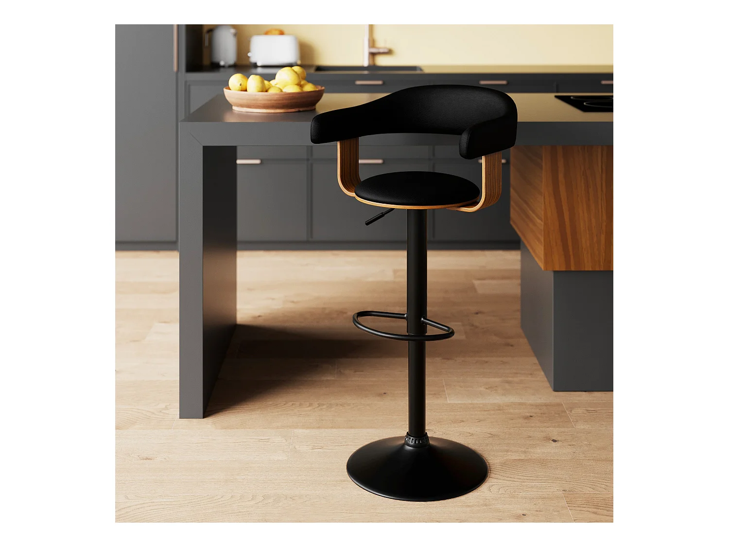 Silla de bar ajustable 62/84 cm en piel sintética negra - Harold