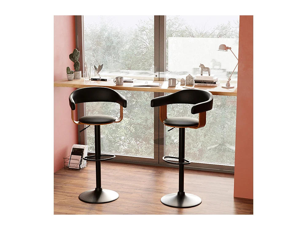 Silla de bar ajustable 62/84 cm en piel sintética negra - Harold