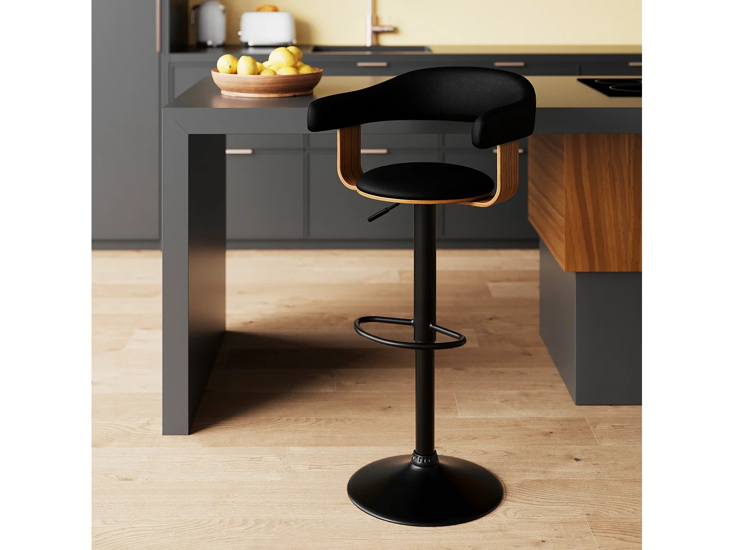 Chaise de bar réglable 62/84 cm en cuir synthétique noir - Harold