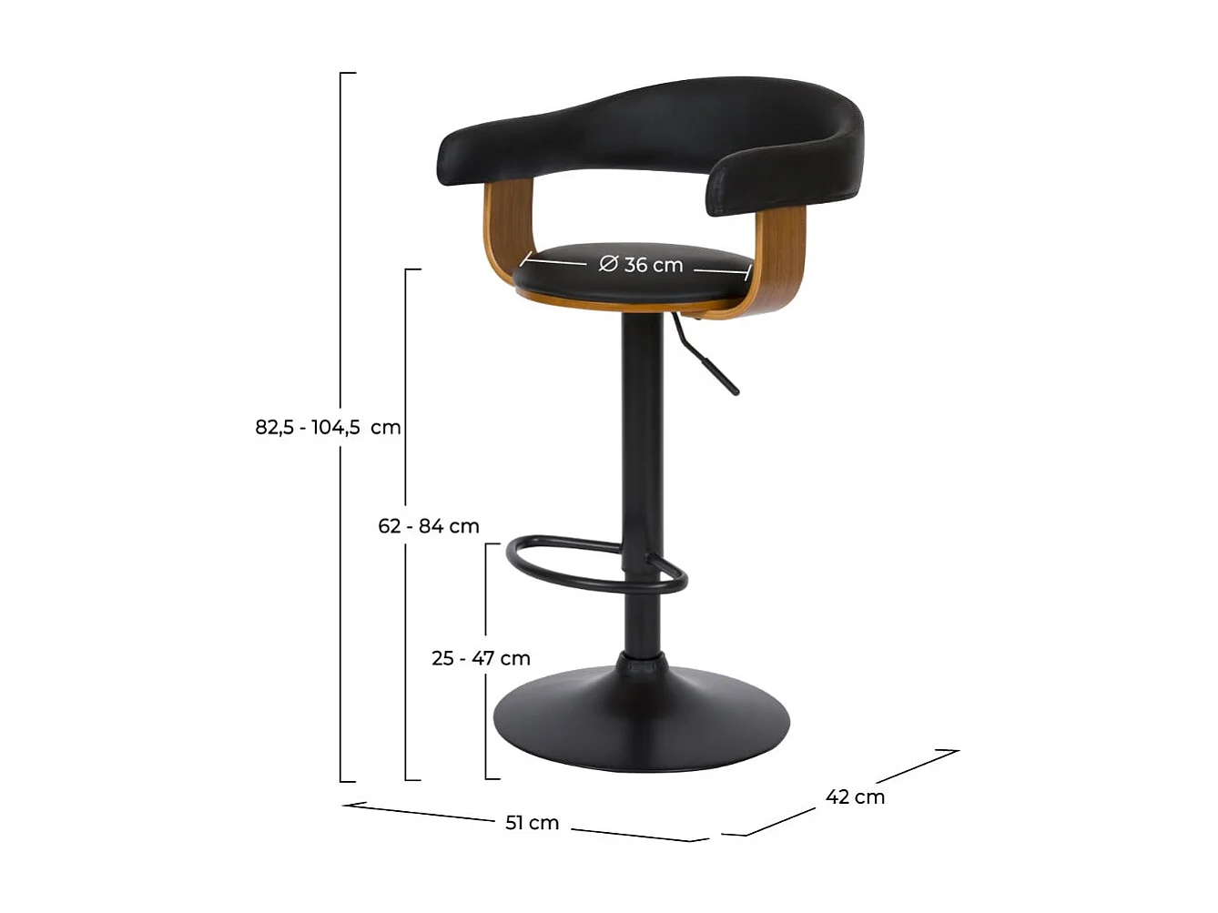 Chaise de bar réglable 62/84 cm en cuir synthétique noir - Harold