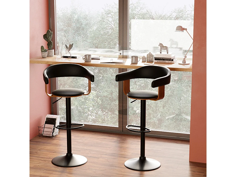 Chaise de bar réglable 62/84 cm en cuir synthétique noir - Harold