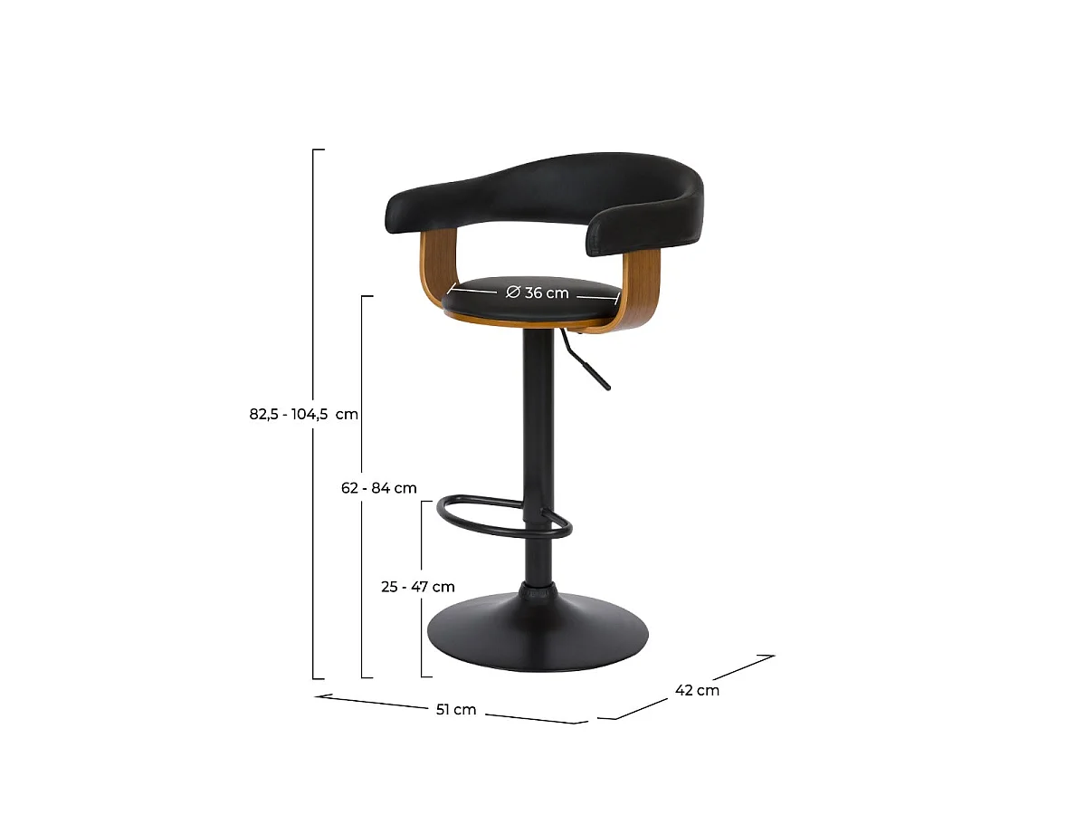 Chaise de bar réglable 62/84 cm en cuir synthétique noir - Harold