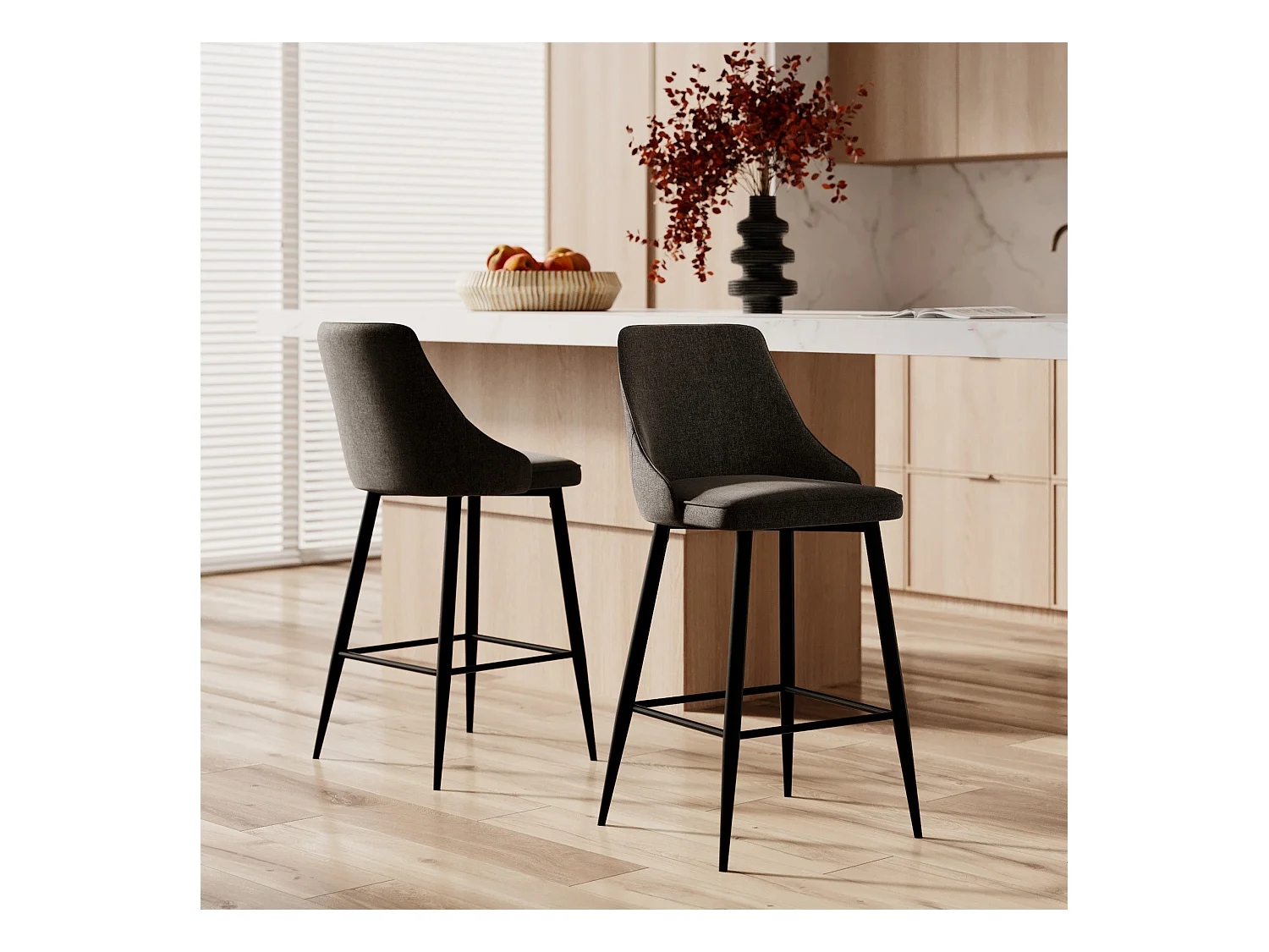 Set de 2 sillas para isla de cocina en tela gris oscuro 66,5 cm - Pipo