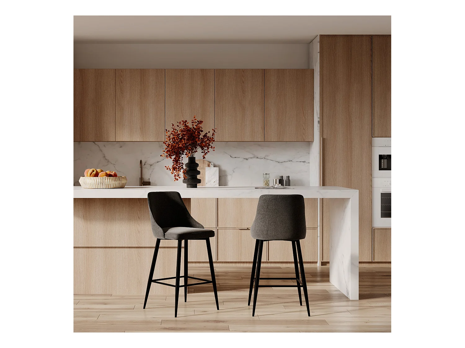 Set de 2 sillas para isla de cocina en tela gris oscuro 66,5 cm - Pipo