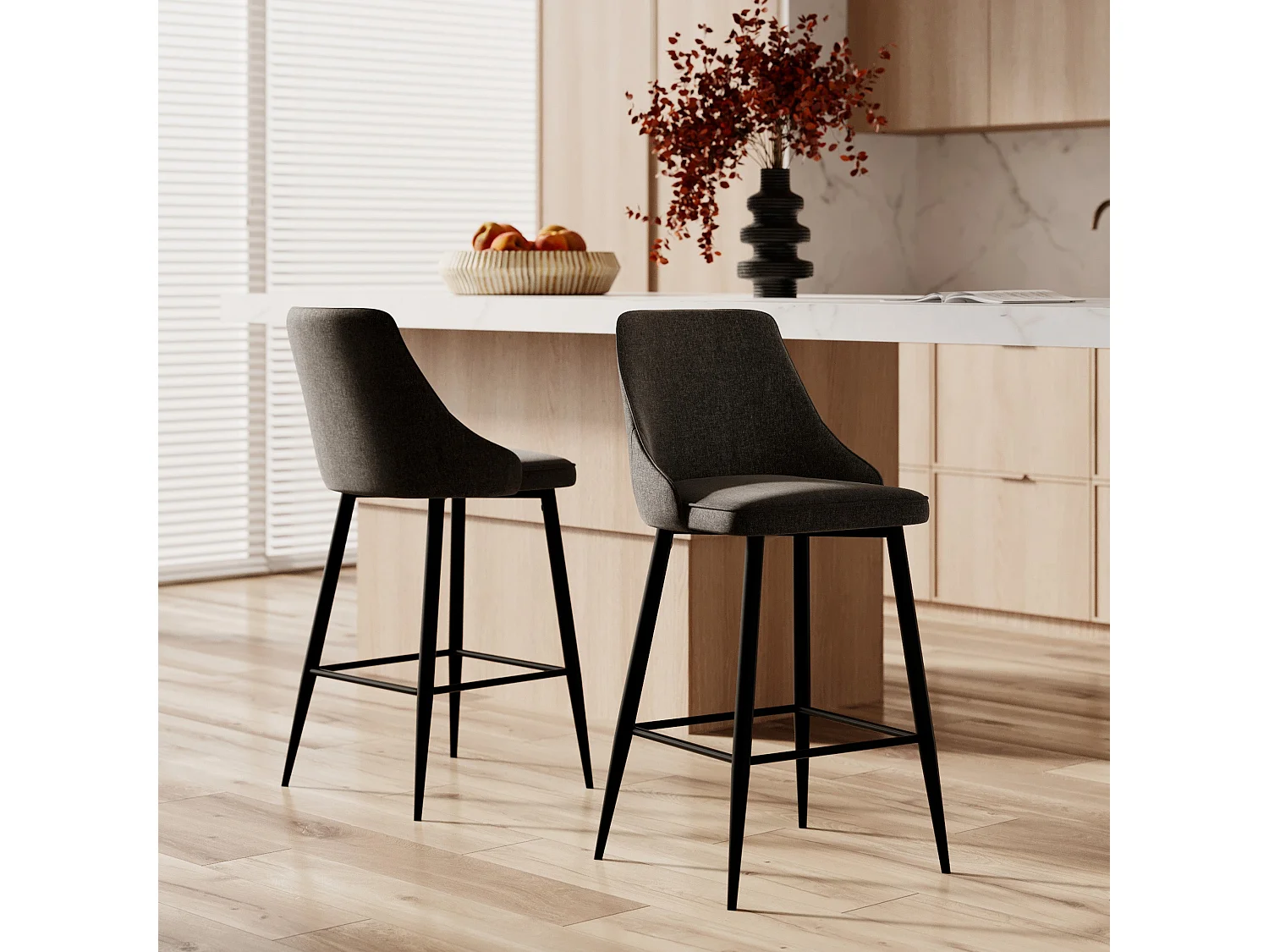 Lot de 2 chaises pour îlot central 66,5 cm en tissu gris foncé - Pipo