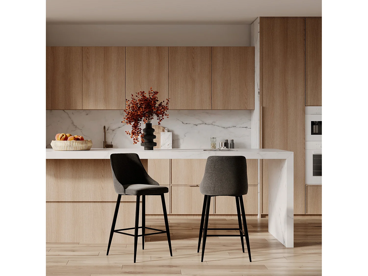 Set de 2 sillas para isla de cocina en tela gris oscuro 66,5 cm - Pipo