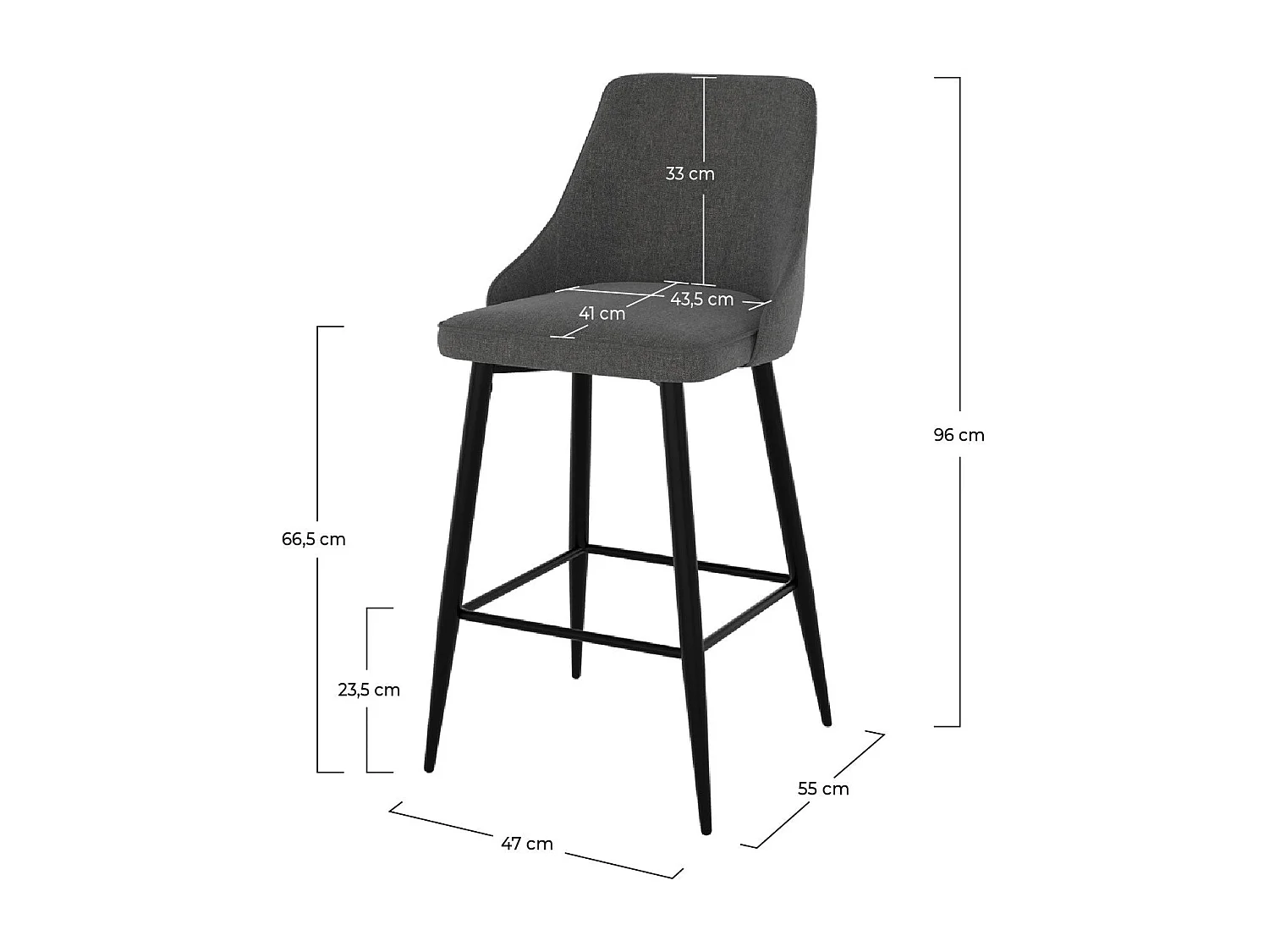 Lot de 2 chaises pour îlot central 66,5 cm en tissu gris foncé - Pipo