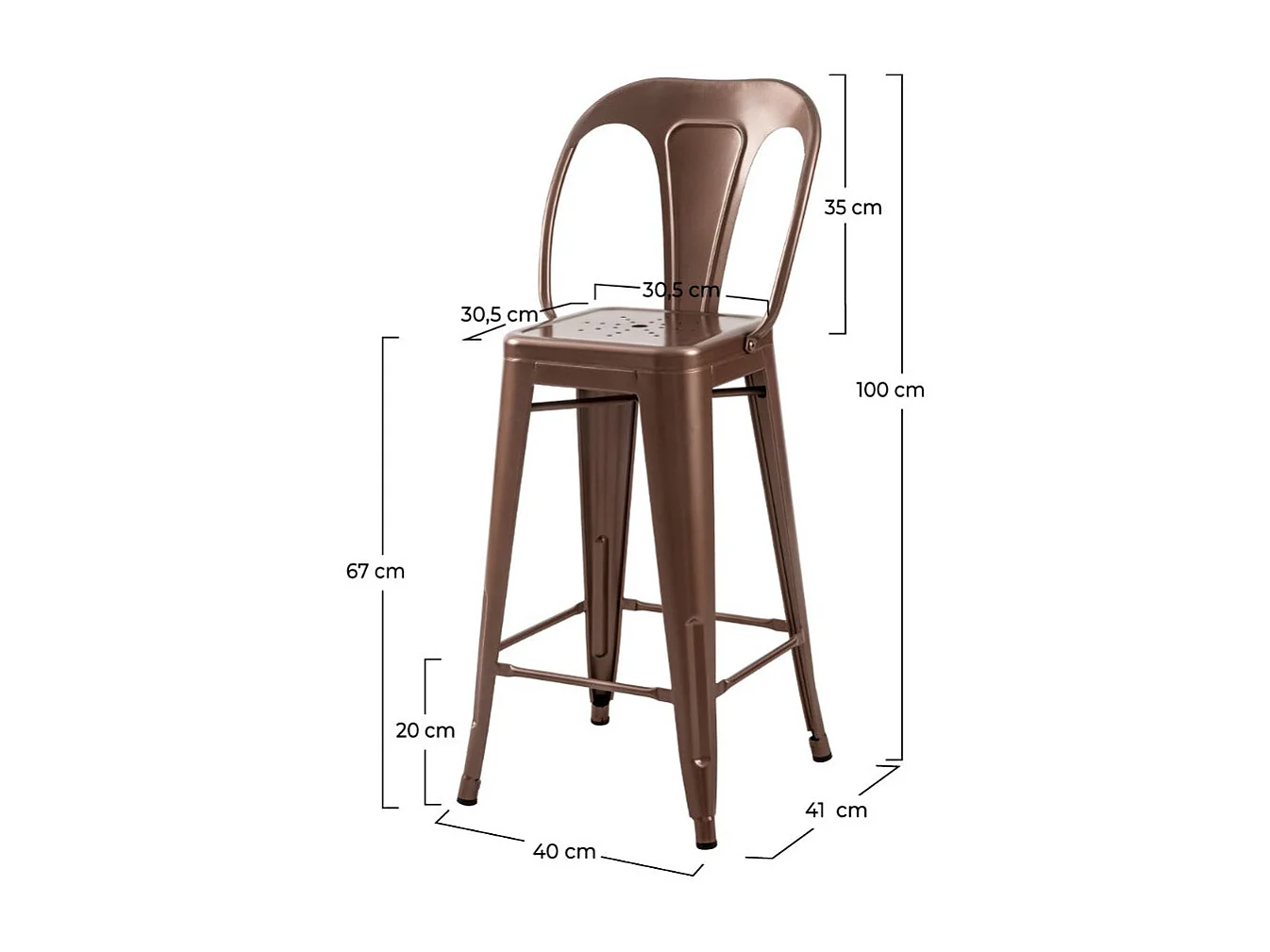Lot de 2 chaises pour îlot central 67 cm en métal cuivre - Indus