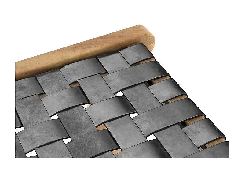 Tabouret pour îlot central 65 cm en teck et cuir tressé noir - Yuma