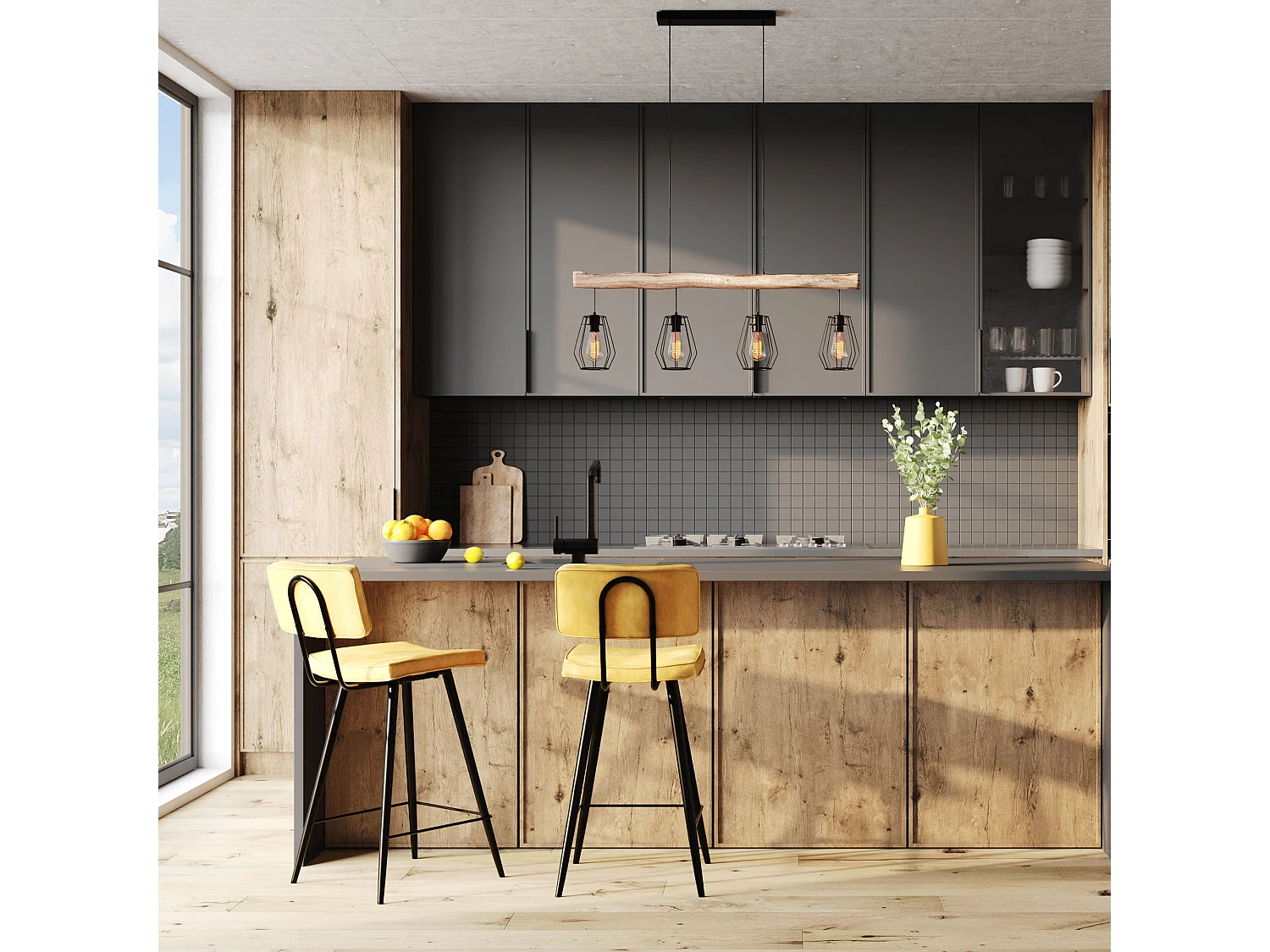 Lot de 2 chaises de bar mi-hauteur 66 cm cuir synthétique jaune - Texas